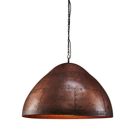 P51 Medium Antique Copper Iron Riveted Dome Pendant Light By