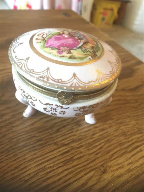 Vintage Porcelain Hinged Legged Trinket Box Romantic Etsy