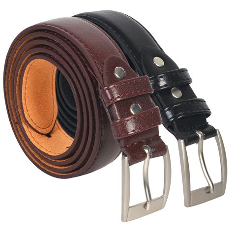 Leatherboss Genuine Leather Men Dress Belts Set Of 2 Black And Brown Ebay