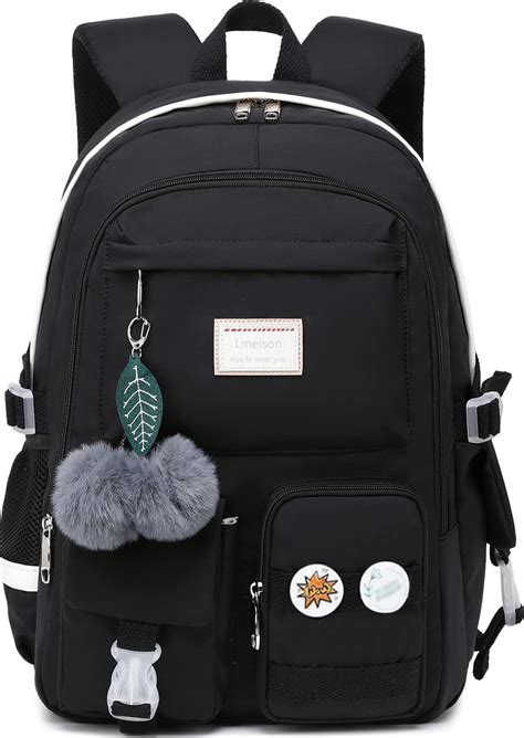 Lmeison Backpack For Girls Waterproof Cute College Bookbag Black School Bag For