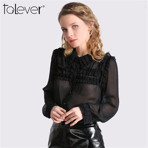 buy 2018 sexy women see through blouse black perspective casual long sleeve