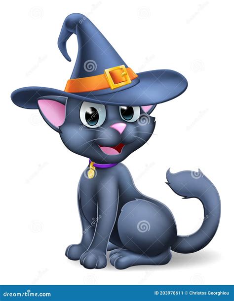 Halloween Black Cat In Witch Hat Cartoon Stock Vector Illustration Of