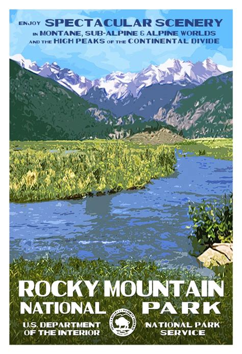 National Park Poster Rocky Mountain National Park Mid Century Travel