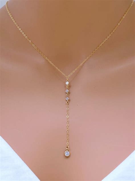 Bridal Necklace Cz Diamond Lariat 14k Gold Filled925 Etsy