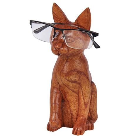 Natural Wood Cat Glasses Holder Java Art