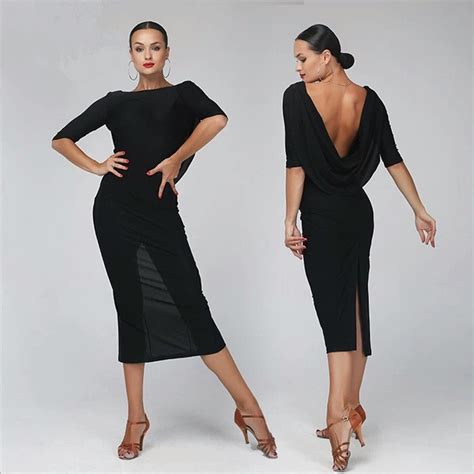 Black Backless Sexy Latin Dance Dress Woman Rumba Samba Costume Sexy Perspective Stitching Salsa