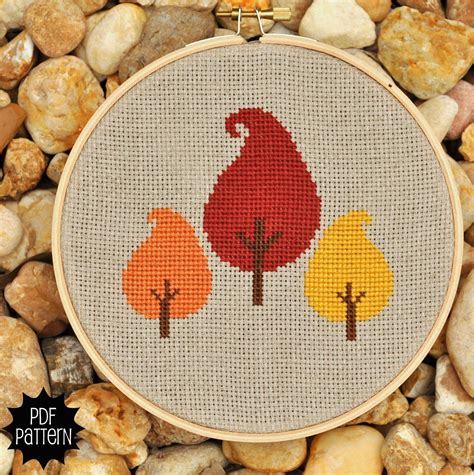 Autumn Trees Cross Stitch Pattern Download 400 Via Etsy Tiny Cross