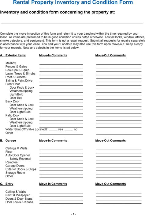 Rental Property Inventory And Condition Form Rental Property Rental