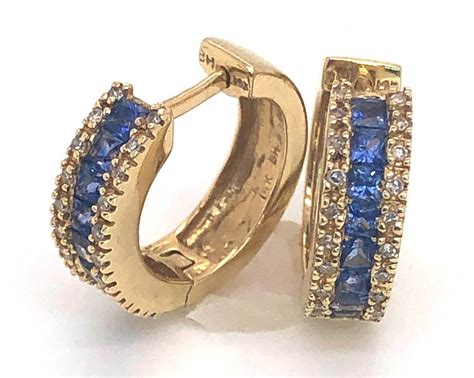 Effy Princess Cut Blue Sapphire Diamond Hoop Earrings 14kyg 124 Ctw