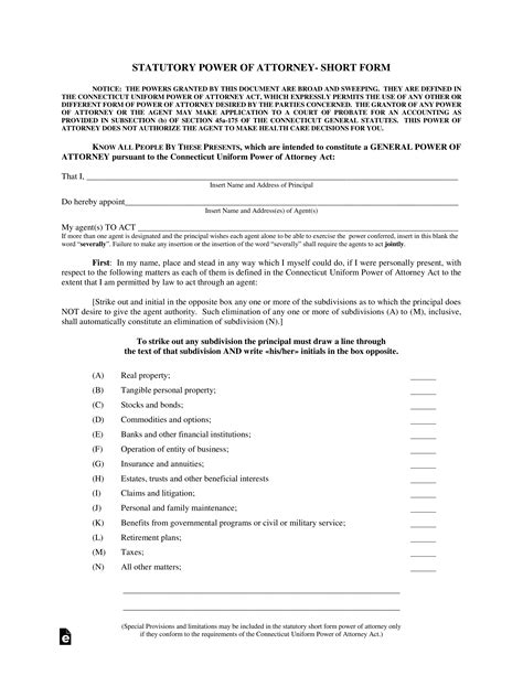 Free Connecticut Power Of Attorney Forms 10 Types Pdf Eforms