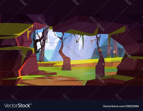 Cave In Rock Jungle Forest With Mountains Vector Image