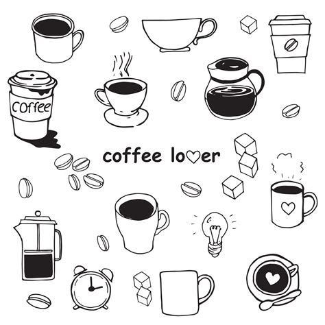 Doodle Style Vector Illustration Set With Simple Drawings Of Coffee