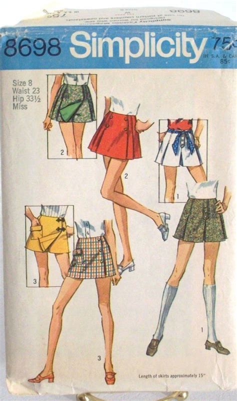 Vintage 70s Sewing Pattern Scooter Skirts Miss Size 8 Skort Skirt