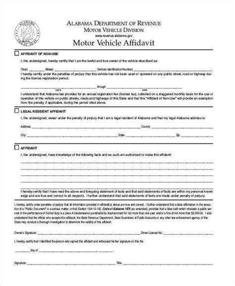 Affidavit Sale Of Motor Vehicle