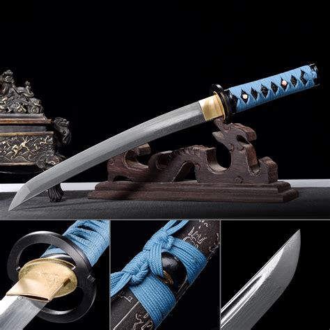 Handmade Pattern Steel Real Japanese Tanto Sword With Black Scabbard