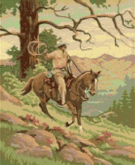 These patterns are an instant download pdf file. Vintage 1950s Cowboy 2 Cross Stitch pattern Mid Century ...