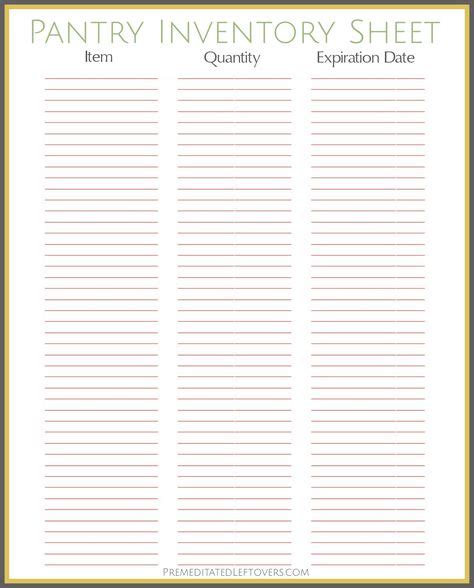 Free Printable Pantry Inventory Sheet Organize Pantry Inventory