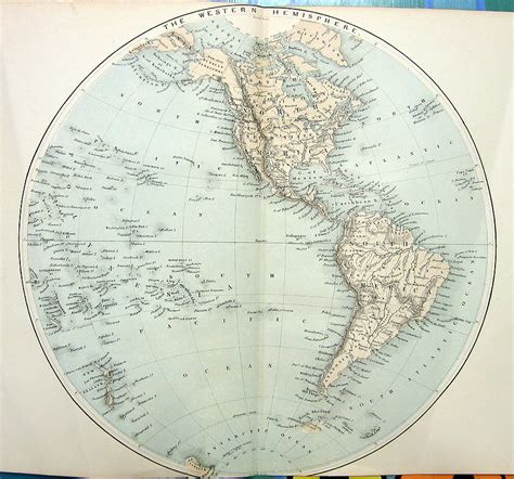 Western Hemisphere North South America Old 1880 Art Print Engraving