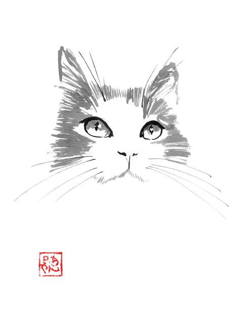Cat Face Proud Von Pechane Sumie 2023 Zeichnungen Tusche Auf Papier