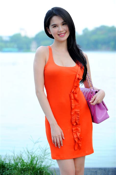 Ngoc Trinh In Orange Skirt Sexy Girl Viet Nam Bikini Model