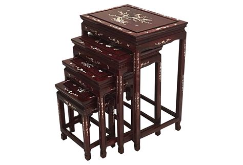 Chinese Rosewood And Abalone Nesting Tables Set Of 4 On