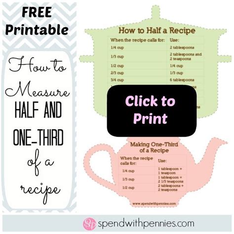 Free Printable How To Halfthird A Recipe I Keep This Taped Inside My