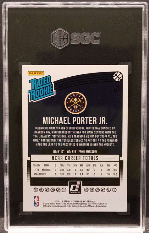 MICHAEL PORTER Jr 2018 19 Panini Donruss 182 Rated RC Rookie SGC 10 EBay