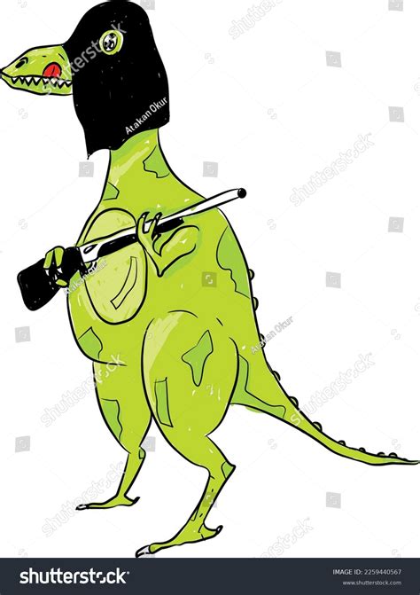 Dinosaur Mask Holding Rifle Cowboy Dinosaur Stock Vector Royalty Free