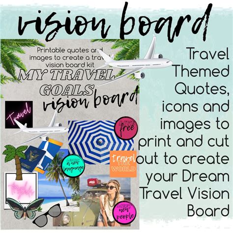 Travel Goals Vision Board Kit Printable Vision Board Quotes Etsy