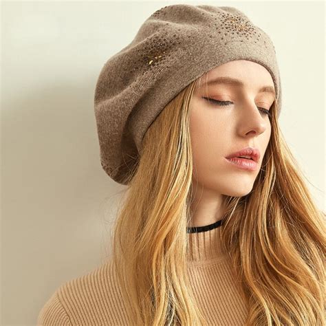 Berets Beige Maxgoods Womens Winter Beret Warm Wool Cap Hat Elegant