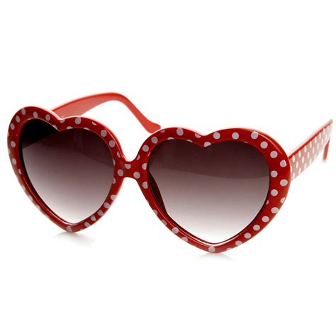 Womens Cute Polka Dot Heart Shaped Fashion Sunglasses Zerouv