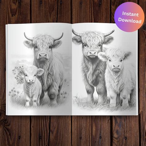 Baby Highland Cows Coloring Page Book Adults Kids Cow Coloring Instant