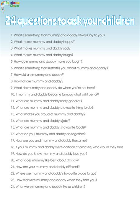 24 Questions To Ask Your Children Fun Quiz Rainbows And Clover