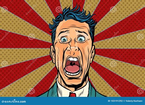 Pop Art Man Screams In Horror Panic Face Vector Illustration