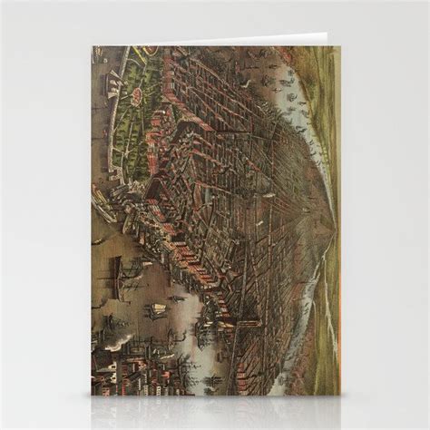 Vintage Pictorial Map Of New York City 1873 Stationery Cards By