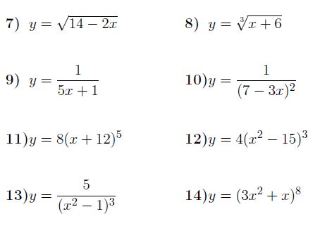 The Chain Rule A Worksheet On Differentiating A Function Of A Function