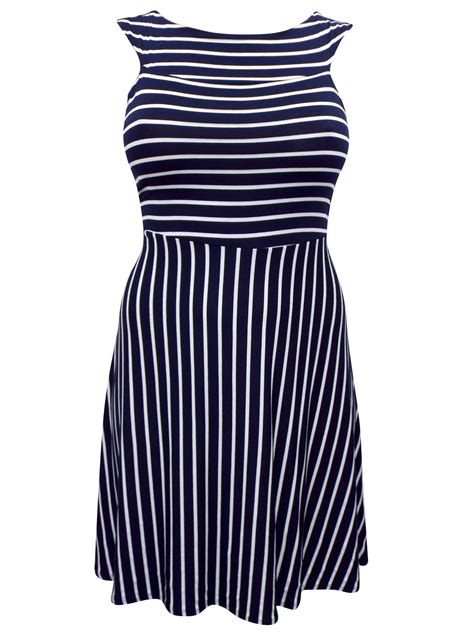 3vans NAVY Nautical Striped Jersey Dress - Plus Size 14 to 30/32