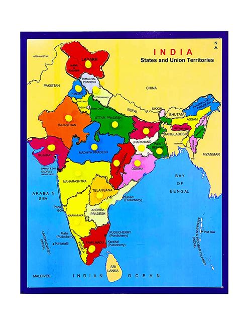 Tefarah Decor Wooden Indian States Map 18 Puzzles With Their Capitals