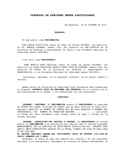 Contrato De Prestamo De Dinero Pdf Justicia Crimen Y Violencia