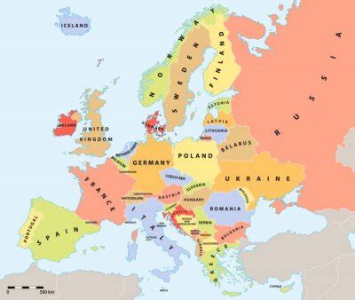 Plakat Europa Mapa Polityczna Z Etykietami I Skali Mapy Na Wymiar My