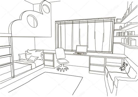 Linear Architectural Sketch Child Room — Stock Vector © Tanok911 73582763
