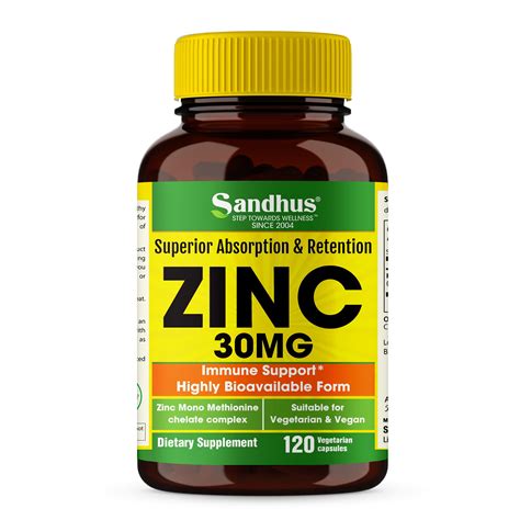 Sandhus Zinc 30 Mg Zinc Methionine Highly Absorbable Bioavailable Antioxidant Daily Vitamin