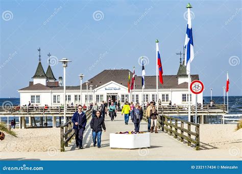 Pier And Beach Of Ahlbeck At Baltic Sea On Usedom Island Mecklenburg Vorpommern Germany