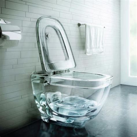 A Glass Toilet Bowl With The Lid Up