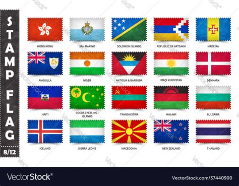 Stamp With Official Country Flag Set Vector Image
