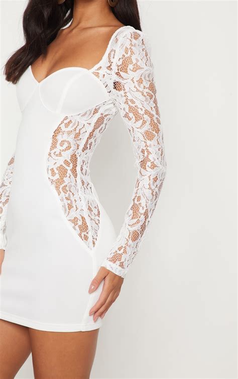 White Lace Insert Cup Bodycon Dress Dresses Prettylittlething Usa