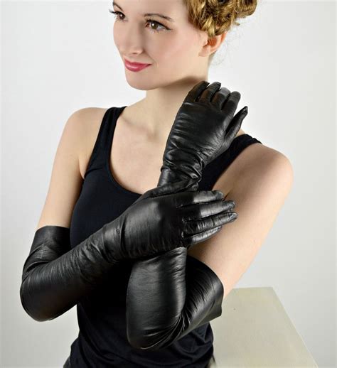 Long Black Leather Opera Gloves Hoppernaa