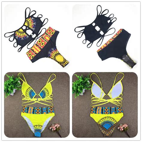 Zpdwt Sexy Tribal Print Bathing Suit Women African Swimwear Swimsuit High Waist Bikini Yellow