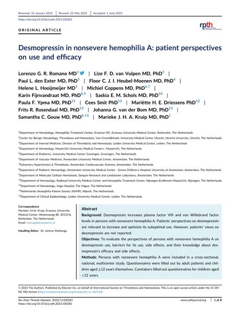 Pdf Desmopressin In Non Severe Hemophilia A Patient Perspectives On