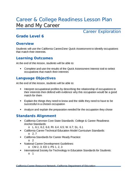 Students Will Use The California Careerzone Quick Assessment To Identify Occupations That Match